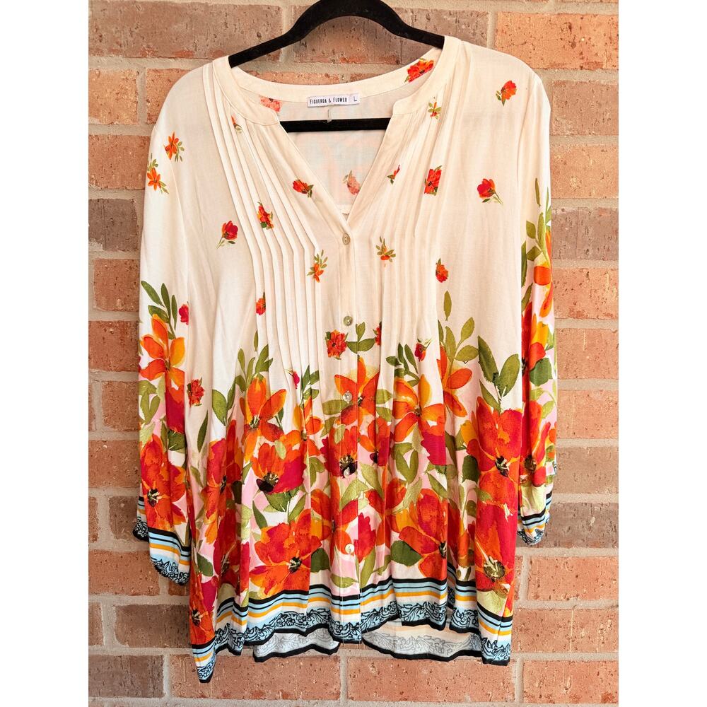 Figueroa & Floral Button Down Blouse Size Large